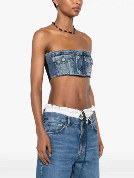 Top Miu Miu cu broderie albastru