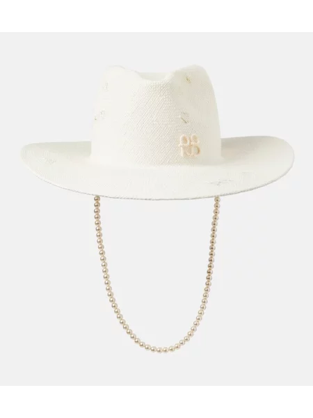 Pălărie Ruslan Baginskiy cu perle de paie alb