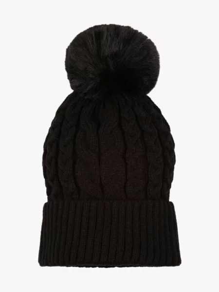 Czarna Czapka Beanie z Ozdobnym Pomponem Norirra