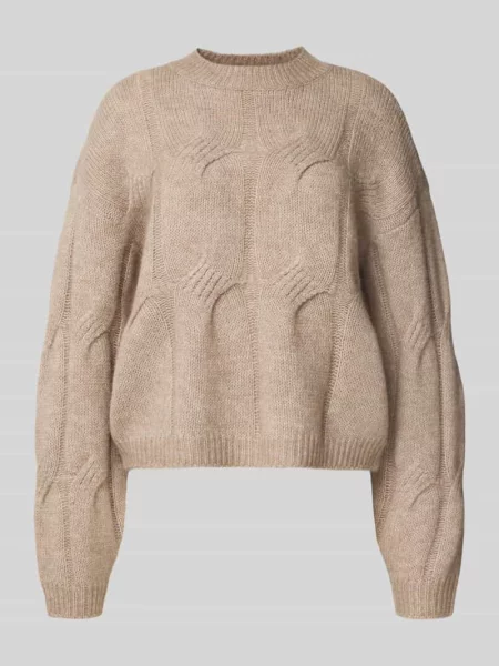Sweter o kroju relaxed fit z dzianiny z dodatkiem wełny model ‘JENNA’ Pieces beżowy