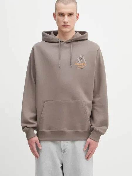 Mikina Drôle de Monsieur Le Hoodie Grand HUtel s kapucí vzorovaná hnědá