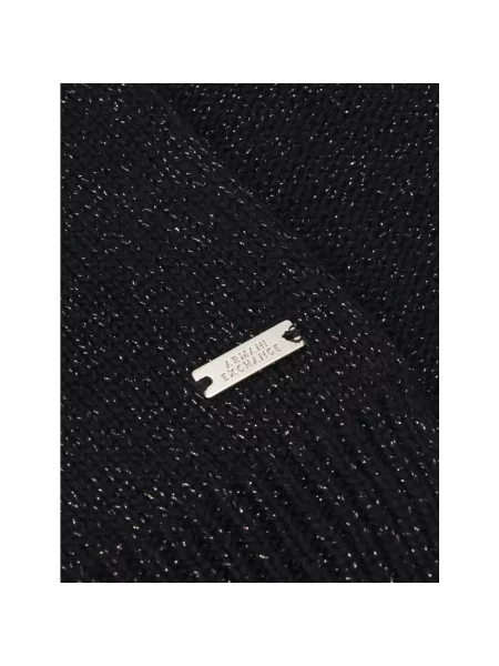 Szal Armani Exchange z kaszmiru w paski z logo czarna