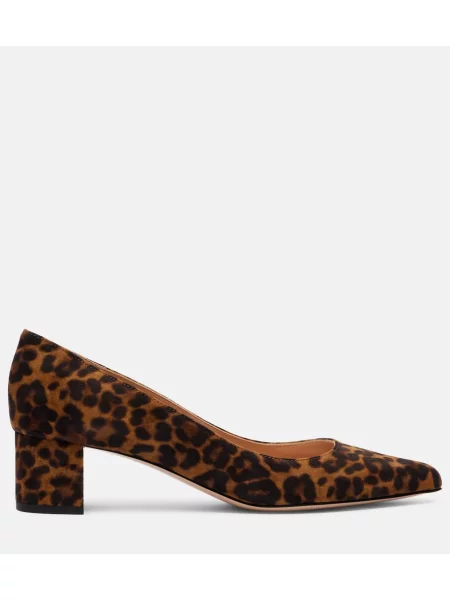 Pantofi cu toc Gianvito Rossi din piele de căprioară cu imagine cu model leopard maro