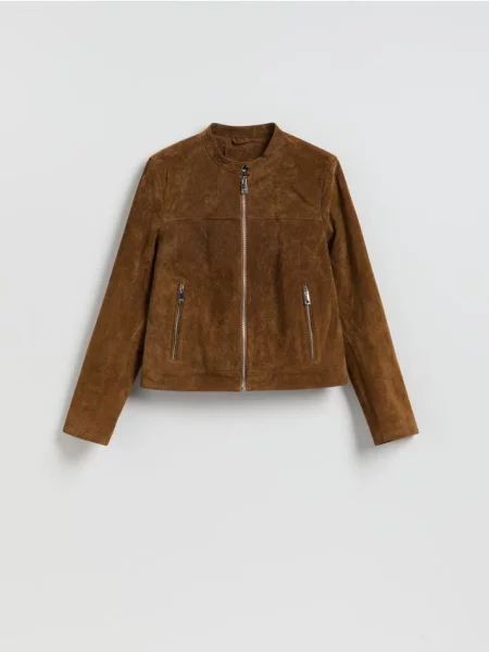 Reserved Geacă din piele întoarsă brun-auriu auriu