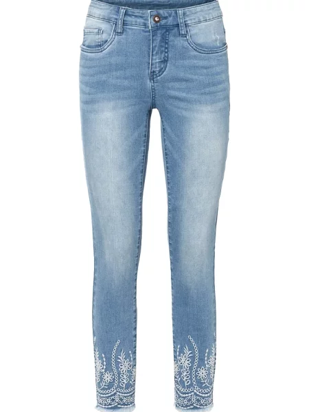 Jeansy o kroju skinny mid waist cropped niebieskie