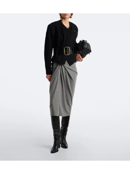 Fustă midi Marant Etoile drapată de flanelă gri