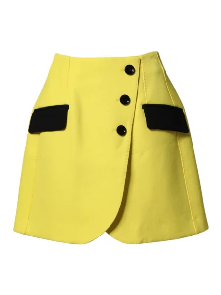 Mała spódnica mini Dolce And Gabbana z wysoką talią wełniana żółta