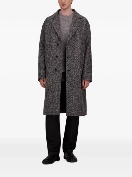 Palton Herno de lână cu model herringbone gri