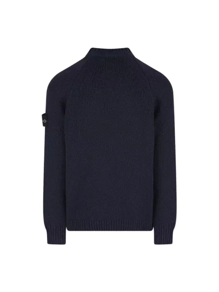 Sweter Stone Island wełniany z okrągłym dekoltem z kamieniami niebieski