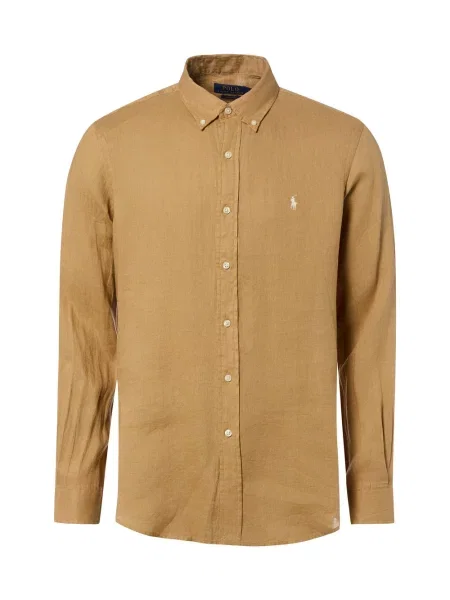 Polo Ralph Lauren koszula lniana Mężczyźni Regular Fit len jednolity S brązowy