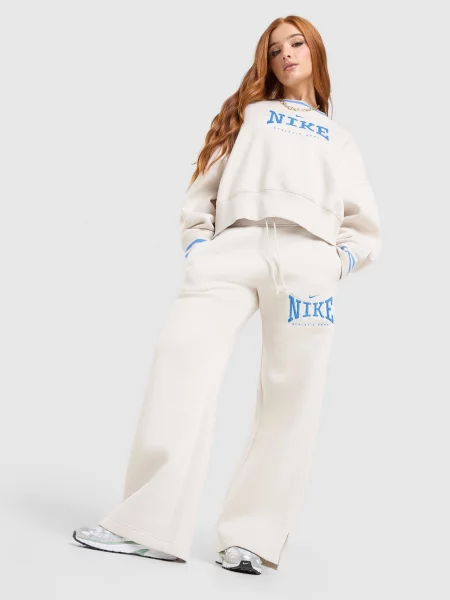 Nike Spodnie W Nk Phnx Flc Hr Wide Leg beżowe