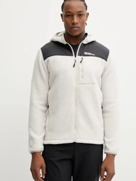 Sportovní mikina Jack Wolfskin KAMMWEG PILE s kapucí hladká béžová