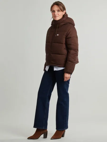 Geacă de blugi Tommy Jeans cu glugă maro