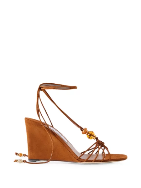 Sandale Jimmy Choo din piele de căprioară cu pană maro