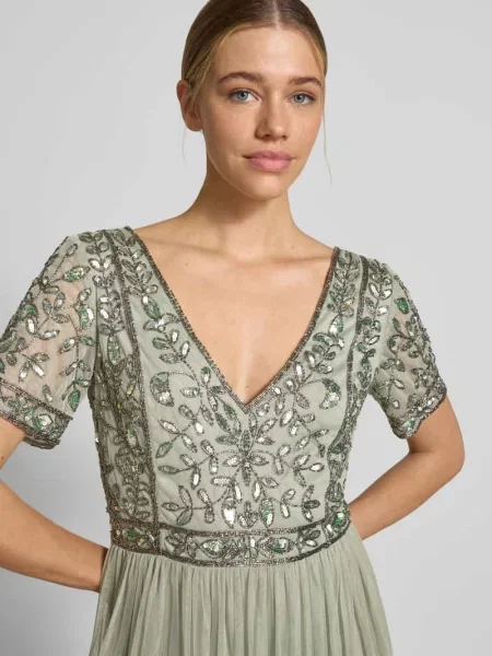 Sukienka do kolan z kwiatowym cekinowym obszyciem Lace & Beads