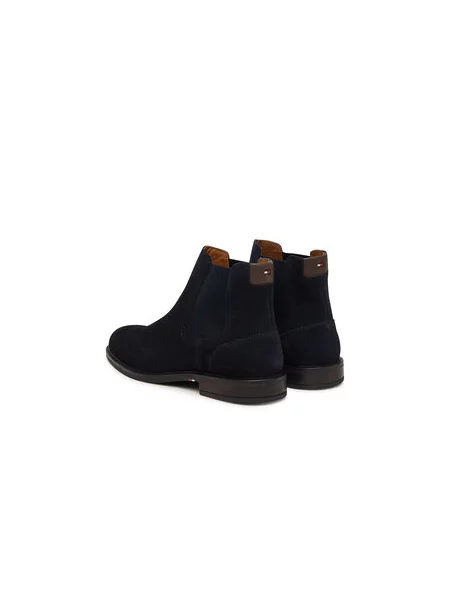 Členková obuv s elastickým prvkom Tommy Hilfiger Corporate Dressy Suede Chelsea Tmavomodrá