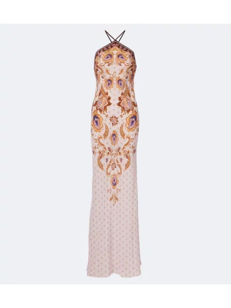 Rochie maxi Alexandra Miro cu gât halter roz