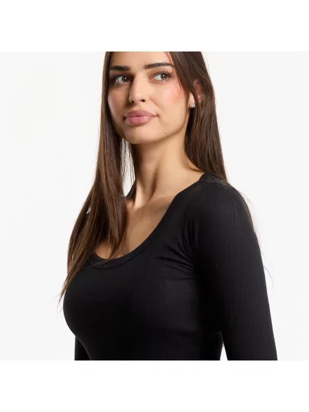 T-shirt Urban Classics Ladies Rib Jersey Wide Neck Longsleeve Black M μαύρο