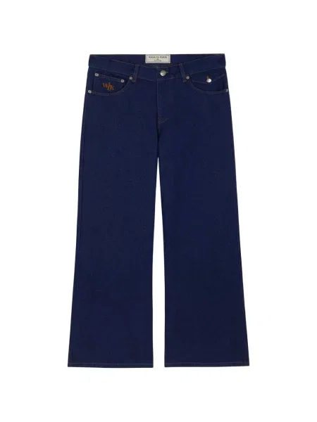 Blugi cu picior larg Walk In Paris cu broderie albastru
