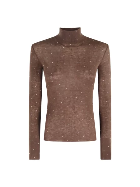 Sweter Rabanne z wysokim kołnierzem z długim rękawem brązowy