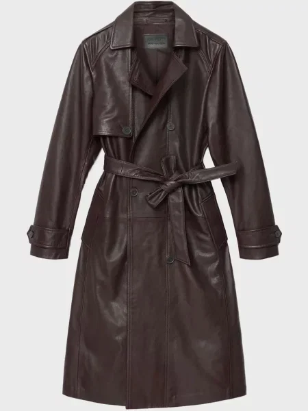 Кожаный тренч Allsaints коричневый