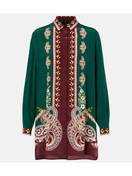 Cămașă Etro de mătase cu imagine verde