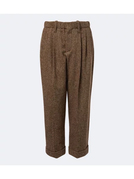 Pantaloni Brunello Cucinelli cu talie înaltă de lână maro