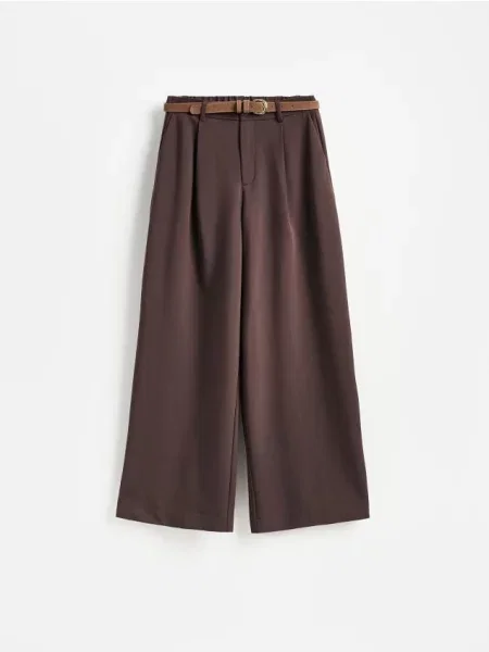 Reserved Pantaloni cu croi larg și cordon maro-închis maro