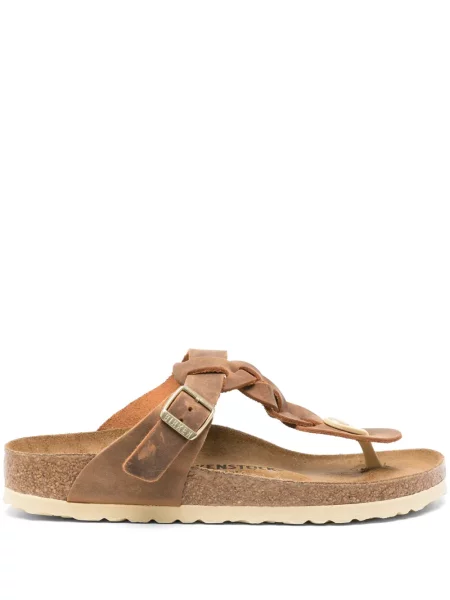 Papuci Birkenstock din piele de căprioară țesuți maro