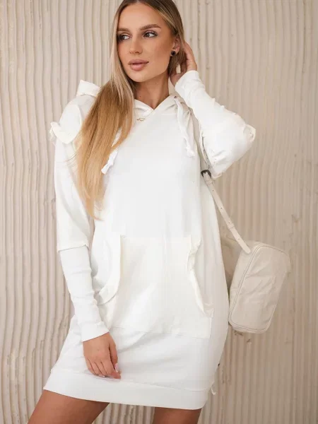 Bluza z kapturem Kesi z kapturem z falbankami garniturowa szara