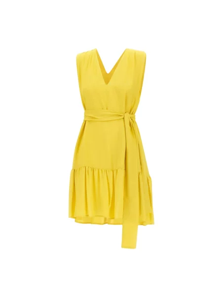 Lniana krótka sukienka mini Kaos garniturowa żółta