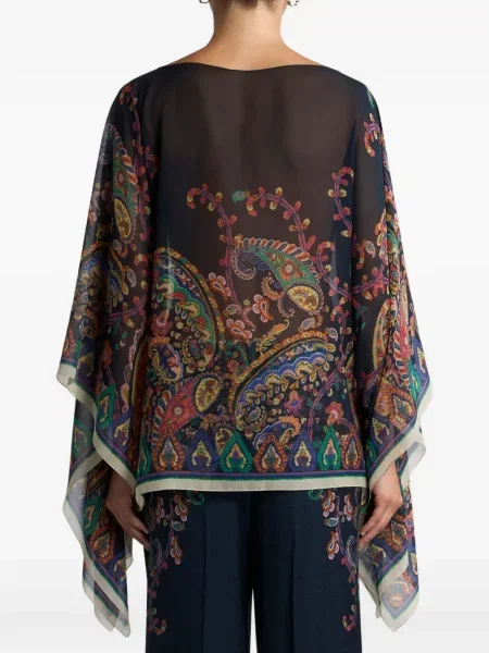 Poncho Etro de mătase cu model floral cu imagine negru