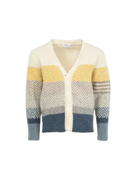 Kardigan Thom Browne wełniany z dekoltem w serek w jodełkę