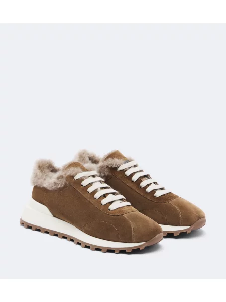 Sneakerși Brunello Cucinelli din piele de căprioară maro