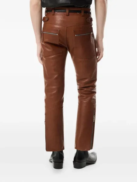 Pantaloni Tom Ford din piele cu cataramă maro