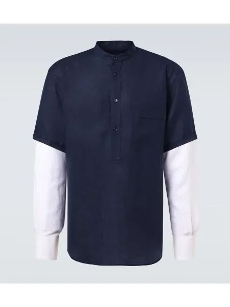 Lanena srajca Giorgio Armani modra