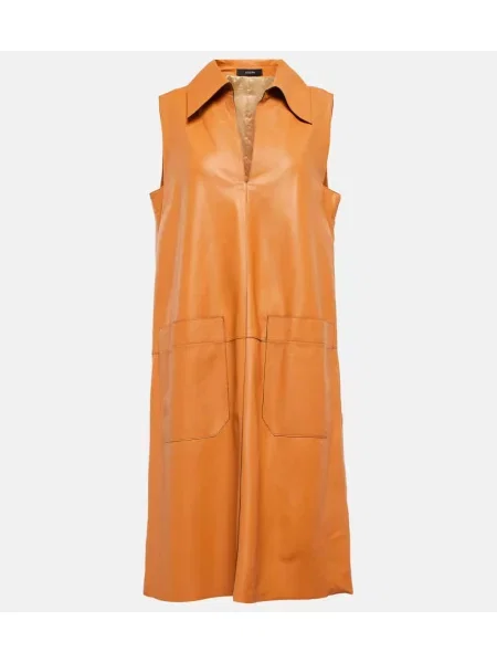 Usnjena midi obleka Joseph rjava