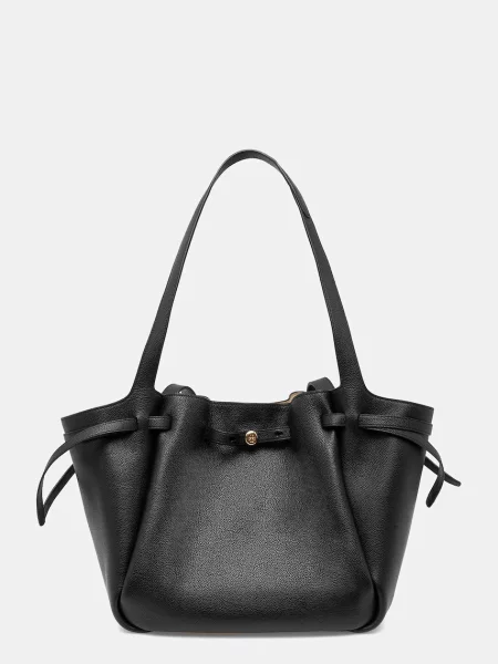 Tory Burch geantă de piele Romy Pebbled Tote negru
