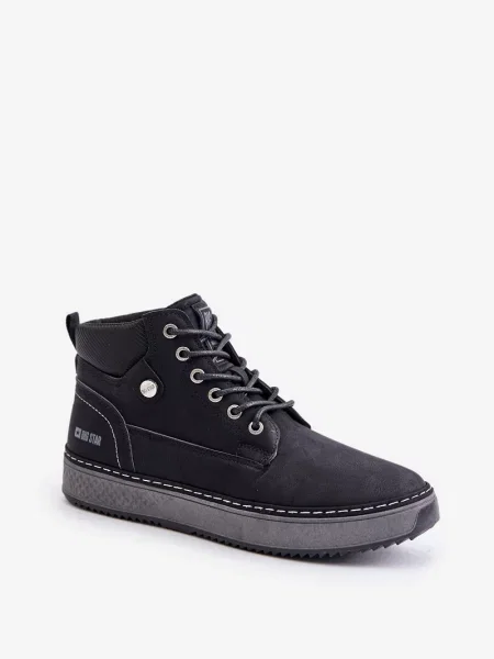 Cizme scurte Big Star Shoes cu șireturi din dantelă negru