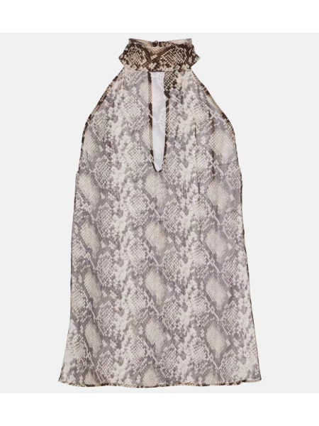 Jedwabny top Nili Lotan z nadrukiem w wężowy wzór biały