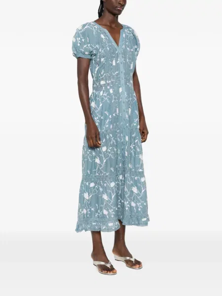 Gėlėtas raštuotas nėriniuotas maxi suknele Alice + Olivia mėlyna