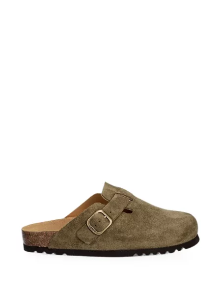 Papuci tip mules Scholl din piele de căprioară cu cataramă verde