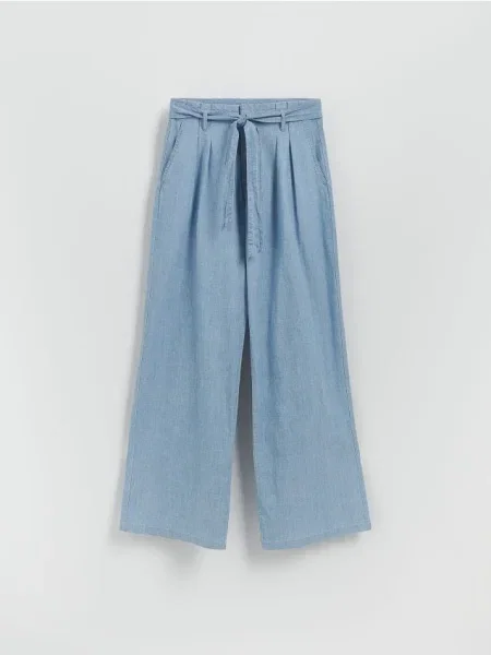 Reserved Jeansy wide leg z wiązaniem niebieski