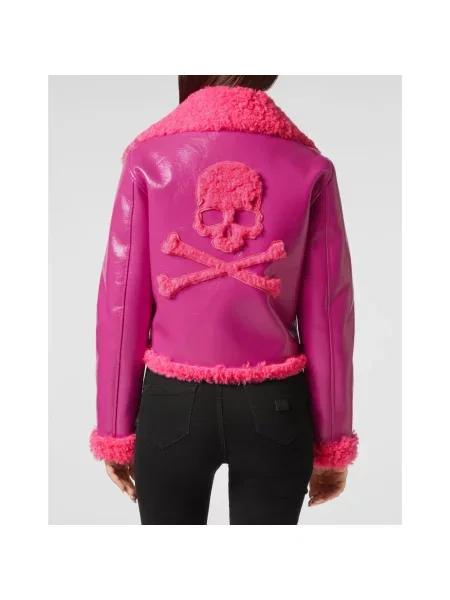 Krótka kurtka skórzana Philipp Plein różowa