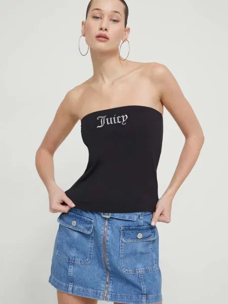 Топ Juicy Couture дамски черно с гол гръб