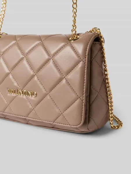 Lniana torebka na łańcuszku Valentino Bags brązowa