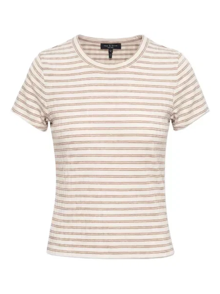 Tricou Rag & Bone cu dungi scurt alb