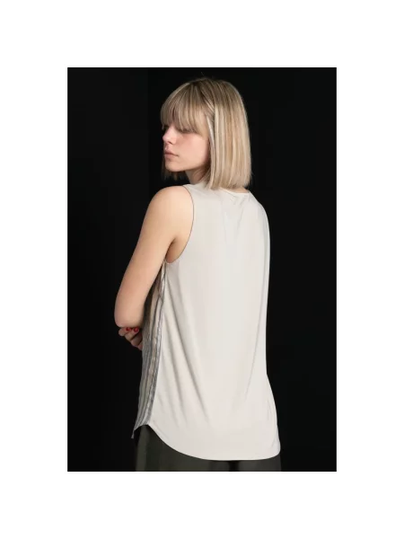 Lniany top Le Tricot Perugia bez rękawów szary
