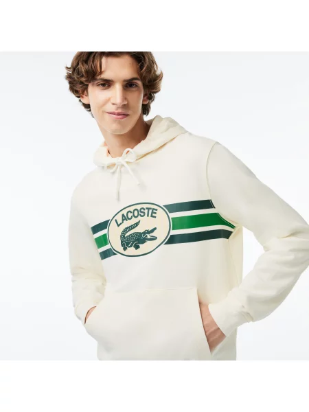 Lacoste Bluza Z Kapturem Z Nadrukiem Classic Fit biała
