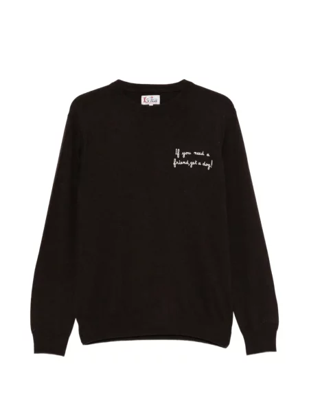 Pulover Mc2 Saint Barth cu broderie cu decolteu rotund maro
